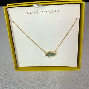 Kendra Scott Gold Necklace w/ Colored Stone Accented Crystal Frame “Eva Framed”